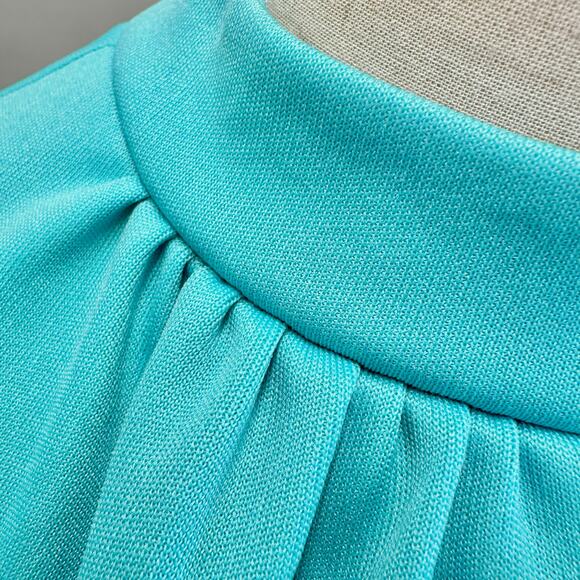 Vintage 60s/70s Turquoise Blue Keyhole Front Maxi Dress High Neck Size 18 - Picture 12 of 16